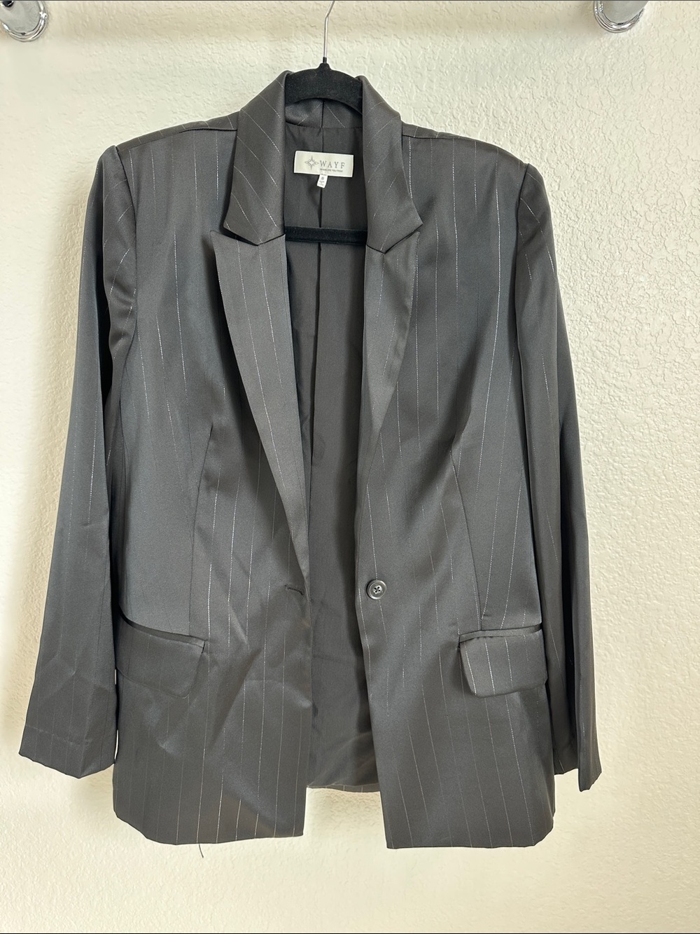 Wayf Black Pinstripe Blazer